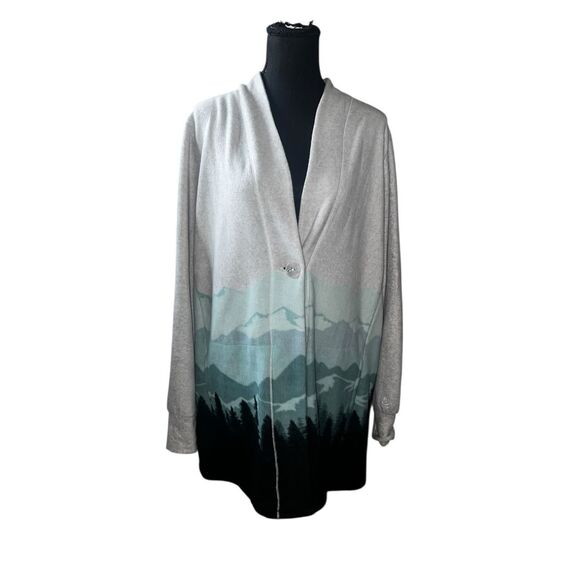 Cuddl Duds Large Fleecewear Stretch Button Front Cardigan mountain landscape - Picture 4 of 7